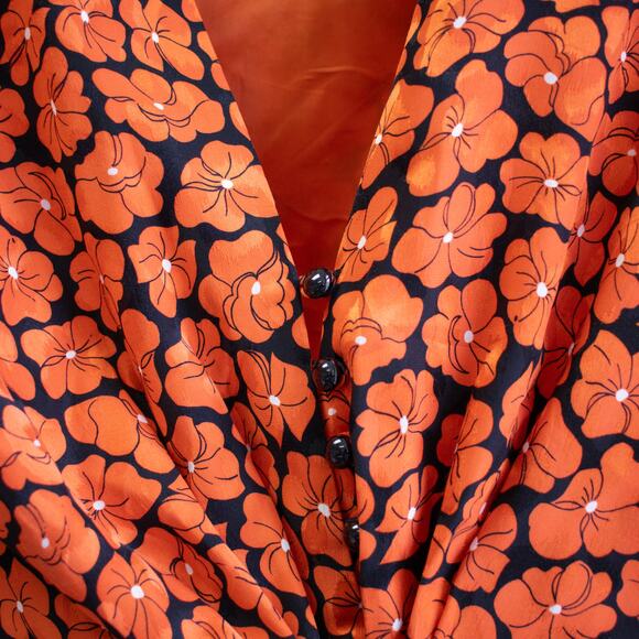 Vintage Floral Button-up Padded Shoulder Blouse Size 8 - Picture 5 of 6